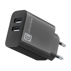 Cellularline USB-A lader 220V m/2 porter 12W + 12W