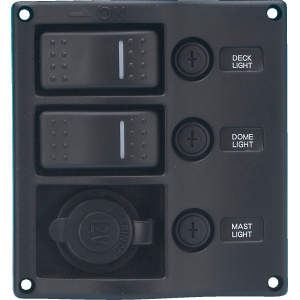 Bryterpanel med aut.sikring, 12V uttak, sort